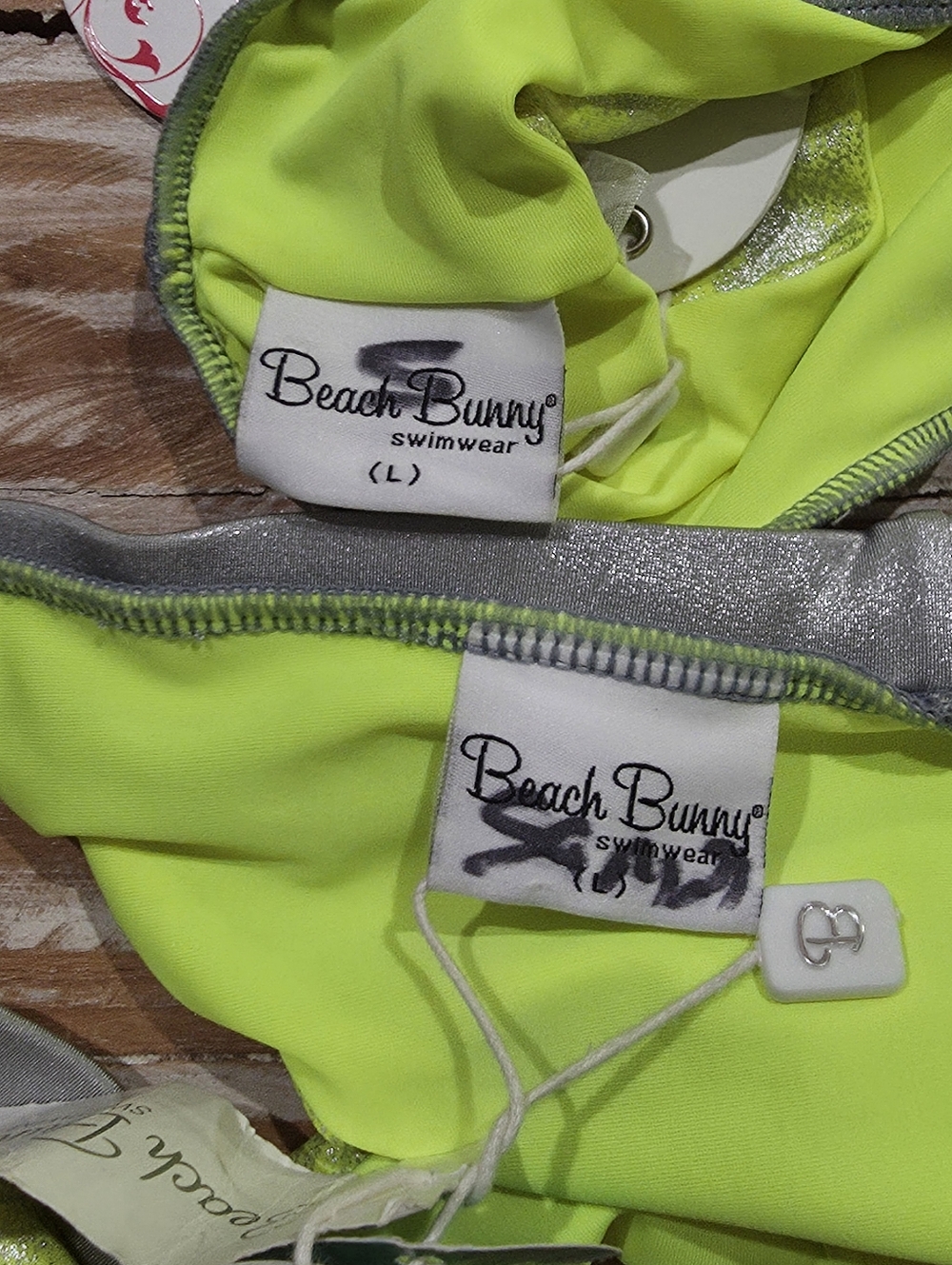 Nwt Beach Bunny Neon Galaxy Yellow Silver Metallic Bikini L - Picture 4 of 4